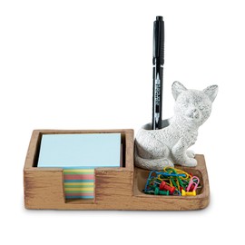 GABROC Cat Sticky Note Holder For Desk Cute Post It Note Holder With Cat Status Decor And Small Box For Organizing And Storing Paper Clip Or Small Office Supplies