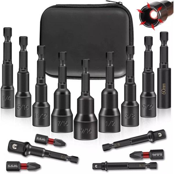 15PCS Impact Rated Magnetic SAE Nut Driver Set with Socket