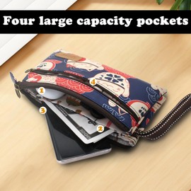 Coin Purse, Wristlet Clutch Purse with Compartments, Zipper Coin Pouch Wallet Cartoon Animal Print Wristlet Casual Bag for Shopping, Dating, Travel (Blue, 20 * 1.5 * 11.5cm)