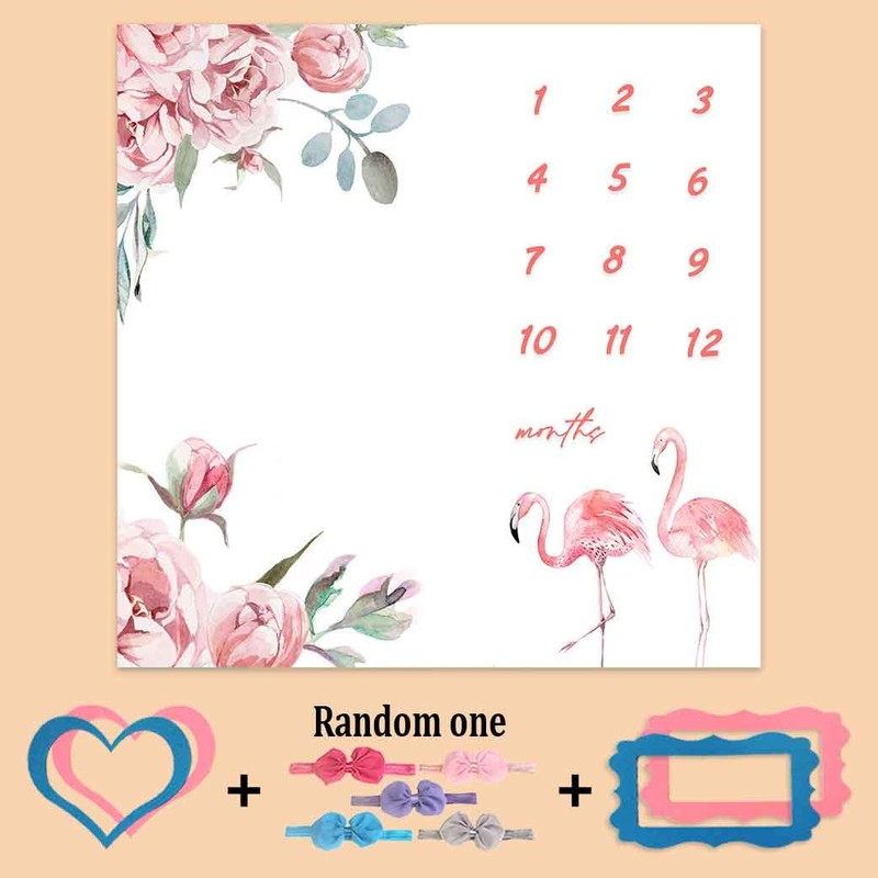 PHMOJEN Baby Monthly Milestone Blanket, Pink Flamingo Floral Growth Chart