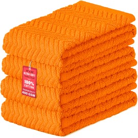 DecorRack 4 Large Kitchen Towels, 100% Cotton, 15 x 25 inches, Absorbent Dish Drying Cloth, Perfect for Kitchen, Solid Color Hand Towels, Orange (4 Pack)