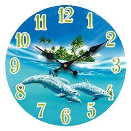 Sea Creations Dolphin Glass Wall Clock New 13"X 13" Home Wall Decor Coastal Nautical Beach