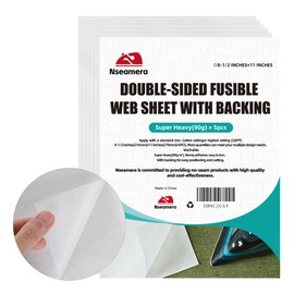 Nseamera Super Heavy Fusible Web Sheets, 8.5" x 11" - 5 Pack for Fabric Applique & Sewing, 90g Adhesive for Strong Bonding & Wash Durability, Fusible Webbing Interfacing for DIY Crafts and Hemming
