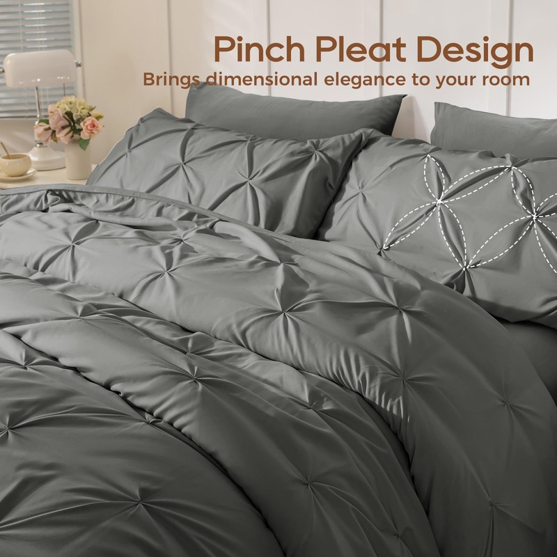 Sasttie Queen Comforter Set, 7-Piece Bed in a Bag, Pintuck