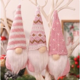 3PCS Christmas Ornaments Hanging Christmas Gnomes Ornaments Swedish Handmade Plush Gnomes Santa Elf Hanging Christmas Tree Decorations Holiday Xmas Decorations Home Christmas Decor (Pink)