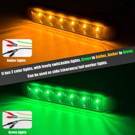 PSEQT 4.7'' Dual Color Amber Green Trailer Marker LED Lights Strip Dual Function Side Clearance Tail Grille Bumper Fender Waterproof Light 12V for Trailer Truck Bus Van ATV UTV, 10Pcs w/Black Lens