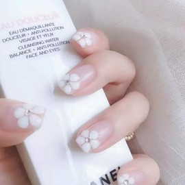 Allereya Coffin Square Press On Nails Pink Long Fake Nails Flower French Ballerina Nails Clip On Nails Full Cover Acrylic Nails Prom Nails Tips for Women and Girls 24 Pieces