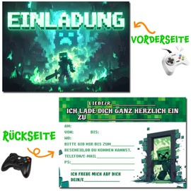 Vielucks 15 x Gaming Invitation Cards – DIN A6, Invitation Cards Children's Birthday Boy Girl Gamer Party Cards Birthday Invitations, Theme Party Game Gaming Consoles Gamer Party Decoration