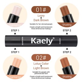 Kaely 4 Color Highlighter Contour Stick,Cream Contour Palette Kit for Beginners,Bronzer Contouring Sticks,contorno maquillaje para mujer en oferta,Concealer Stick Primer Face Makeup Brightener,01+02