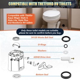 42048/42209 Waste Ball Drive Arm Compatible with Thetford Aqua-Magic Style II, Style Lite, Style Plus and Residence RV Toilets – Includes Drive Arm, Closet Flange Seal and other Components