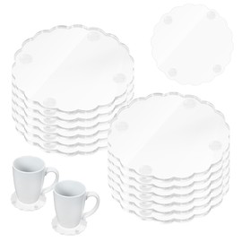 12 Pcs Scalloped Acrylic Coasters for Drinks Clear Coaster with Silicone Anti-Slip Dots Decorative DIY Coaster Table Protector for Home Ktchen Bar Office