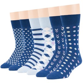 7BIGSTARS KINGDOM Men's Dress Socks Cotton -6 pack- Novelty Casual Seamless Diamond, Hexagon, Polka Dot, Striped Sock Size 10-13 Shoe Size 9-12 L Estate Blue, Light Blue
