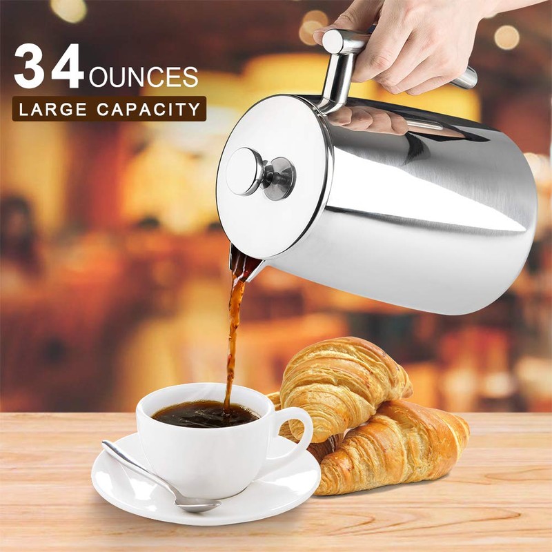 Secura French Press Coffee Maker, 34-Ounce, 304 Stainless Steel Insulated