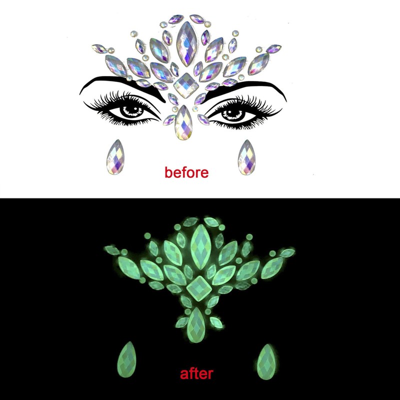 Nirbffo Face Sticker Diamond Face Sticker Luminous Crystal Diamond Eyebrow