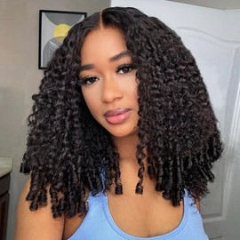 Fuduete 22 Inch Burmese Curly Half Wig 180 Density Seamless Flip Over Wig Glueless Human Hair Curly 3 In 1 Half Wigs Wear and Go Drawstring Headband Wig for Women Beginner Friendly