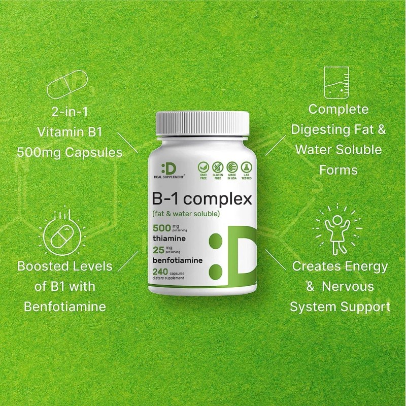 Vitamina B1 Complex Con Benfotiamina240 Cápsulas Hecho Usa Sabor S/n