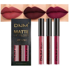 evpct- Juego de 3 lápices labiales líquidos mate de color rojo oscuro y morado de 24 horas, lápiz labial mate DNM de larga duración de 24 horas       