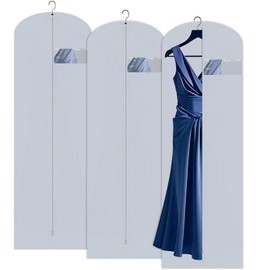 Mr Hsiung & Mrs Yin 3-Pack Long Dress Garment Bag with Window, Hanging Clothes Cover for Gowns, Wedding Dresses, and Suits – Dust-Proof Storage with Metal Zipper (183cm / 72 inches)