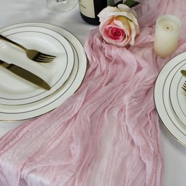 LuxeLouise Cheesecloth Table Runner 120 Inch Pink Cheese Cloth Table Runner 10ft Chiffon Gauze Table Runners for Table Decor Birthday Party Baby Shower and Bridal Shower Decorations