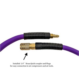 SYXQT Hybrid Air Hose(PVC) 3/8-Inch x 25FT， 300 PSI Heavy Duty, Lightweight, Kink Resistant, All-Weather Flexibility with 1/4-Inch Industrial Air Fittings and Bend Restrictors,Purple