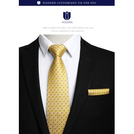 HISDERN Men's Necktie, Business Necktie, Pocket Square, Tie Clip, 3-Piece Set, Formal Necktie, Job Hunting, Graduation Ceremony, Father's Day Gift, 23 gold (dots)