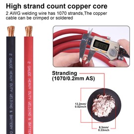 iGreely 2 AWG Gauge Wire 10 Feet Black + 10 Feet Red Welding Battery Pure Copper Ultra Flexible Cable + 5pcs of 5/16" & 5pcs 3/8" Copper Cable Lugs Terminal Connectors+Heat Shrink Tubing