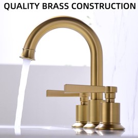TRUSTMI 2 Handle 8 Inch Widespread Bathroom Faucet Brass Lavatory Vanity Sink Faucet with Metal Overflow Pop Up Drain and cUPC Water Supply Lines, Brushed Brass Gold