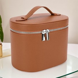 Cosmetic Bag - Womens Makeup Bag | Waterproof Zipper Portable Pouches Tote PU Leather Organizer Toiletry for Girls Jewelry Packing Beach Shower Train Bathroom Vanity