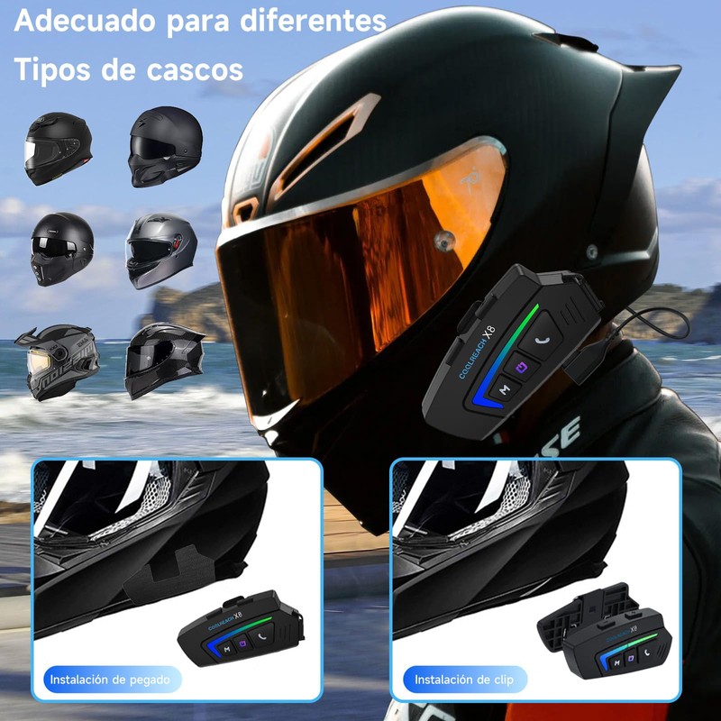 Auriculares Bluetooth para Motocicleta con Micrófono, Micrófono Suave y Duro