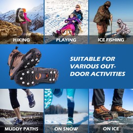 Rajvia Shoe spikes, shoe claws, crampons for mountain shoes, spikes for shoes, ice spikes, snow chains, shoes, with 11 stainless steel teeth spike for shoes winter (M)