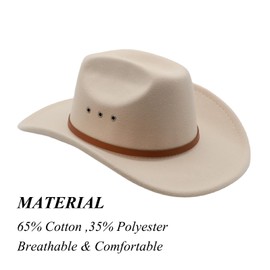 Cowboy Hat for Men Western Cowgirl Hat for Women Unisex Wide Brim Felt Fedora Hats Classic Flat Top Hats with Buckle Belt (US, Alpha, Medium, Beige)