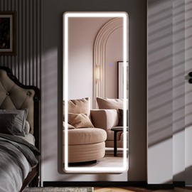 Riskioir 56"x21" LED Full Length Mirror – Standing Floor Mirror with Dimmable Lights 3 Color Modes – Adjustable Brightness, Wall-Mount or Lean for Barber, Fitness Center, Dressing Room, Vanity