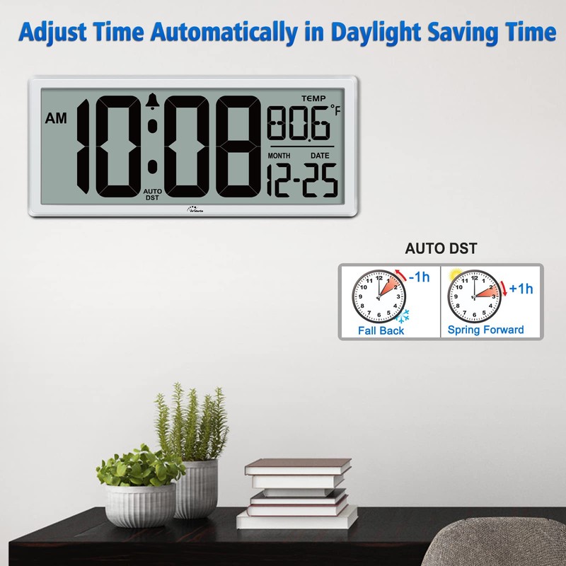 WallarGe 14.5'' Large Digital Wall Clock Battery Operated with Jumbo