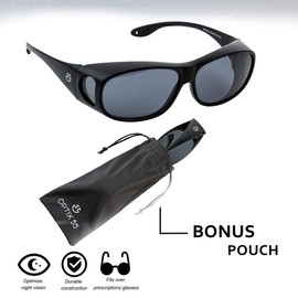 Optix 55 Fit Over HD Day/Night Driving Glasses Wraparound Sunglasses for Men, Women - Anti Glare Polarized Wraparounds (Sunglasses Black)