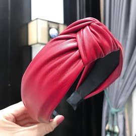 Leder Stirnband Damen, Elastische Knoten Breiter Haarreif, Modisches Haarband, Einfarbiges Haarreifen Stirnbänder Kopfband Zubehör Haarschmuck für Frauen,Rot