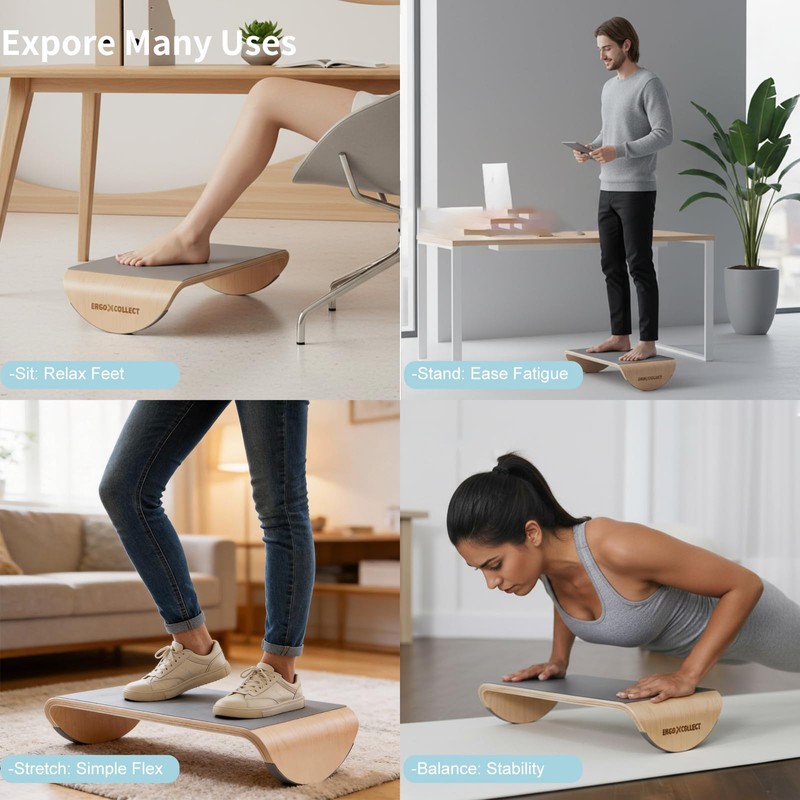 ERGO COLLECT Wood Foot Rest Under Desk, Ergonomic Rocking Footrest