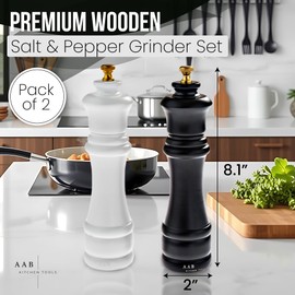 Premium Wooden Salt & Pepper Grinder Set (Pack of 2), 8 Inches Manual Mill Set, Refillable and Adjustable Ceramic Grinding Mechanism, Kitchen/Home and Restaurant Accessory, Gift Set