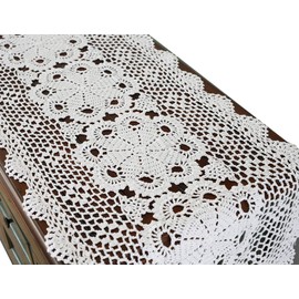 gracebuy White 15x51 Inch Rectangle HANDMADE Cotton Crochet Lace Tablecloth Doilies