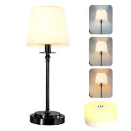 virlvhor Classic Cordless Table Lamp Modern Bedsides Night Lamp, Drum Shade 3-Color Table Lamp Stepless Dimming, Whit Long Rechargeable Battery Life for Home Décor, Black