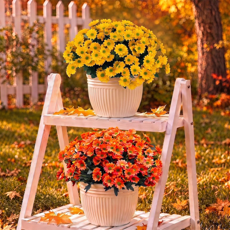Daisy Artificial Flowers for Outdoors,Yellow Artificial Mums (6, yellow)