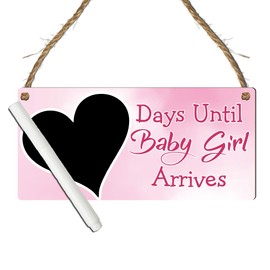 Days Until Baby Arrives Countdown Plaque with Heart Chalkboard – Custom Wall Sign for Baby Arrival – Multiple Design Options – Mummy-to-be Gift (Pink, With Pen)