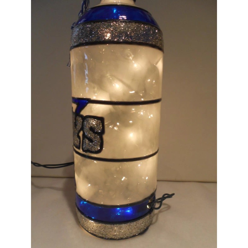 Dallas Cowboys inspired Wine Bottle Lamp Stained Glass look Lighted
