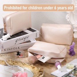 6 Bolsas de Maquillaje con Parche Preppy Bolso Cosmético de Cuero PU Neceser de Viaje Impermeable y Ordenado Bolsa de Maquillaje Portátil para Mujeres Muchachas Organizador (Blanco y Oro)