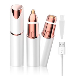 Facial Hair Remover and Eyebrow Trimmer - 2 in 1 Facial Hair Removal Epilators for Women - Rechargeable Travel Face Hair Razor Bikini Shaver for Face Peach Fuzz Lips Chin Armpit Body (White)