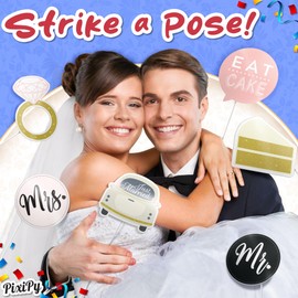 Wedding Photo Booth Props - 12 Pieces, Black & Blush - Fun Photoshoot Party Selfie Accessories - Silly Group Picture Favors for Wedding Reception, Anniversary, Engagement, or Shower