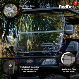 RED DOT Folding Clear Golf Cart Windshield Compatible with Evolution Classic & Forester Golf Carts | 1/4 Inch Acrylic | Made in the USA