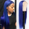 QD-Tizer Blue Lace Front Wigs for Fashion Woman Long Straight