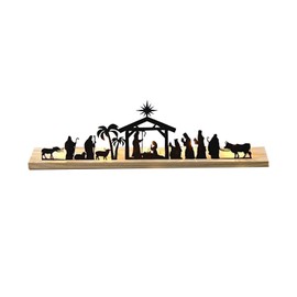 Baoblaze Metal Nativity Scene Sets Birth of Jesus Small Figurines Sculptures with Wooden Base Crafts for TV Shelf Fireplace Holidays Ornaments, 30CM