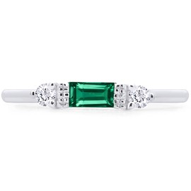 AFFY Baguette Cut Simulated Emerald And White Cubic Zirconia In 14K White Gold Plated 925 Sterling Silver Three Stone Design Bridal Engagement Wedding Ring Jewelry For Women Size -7