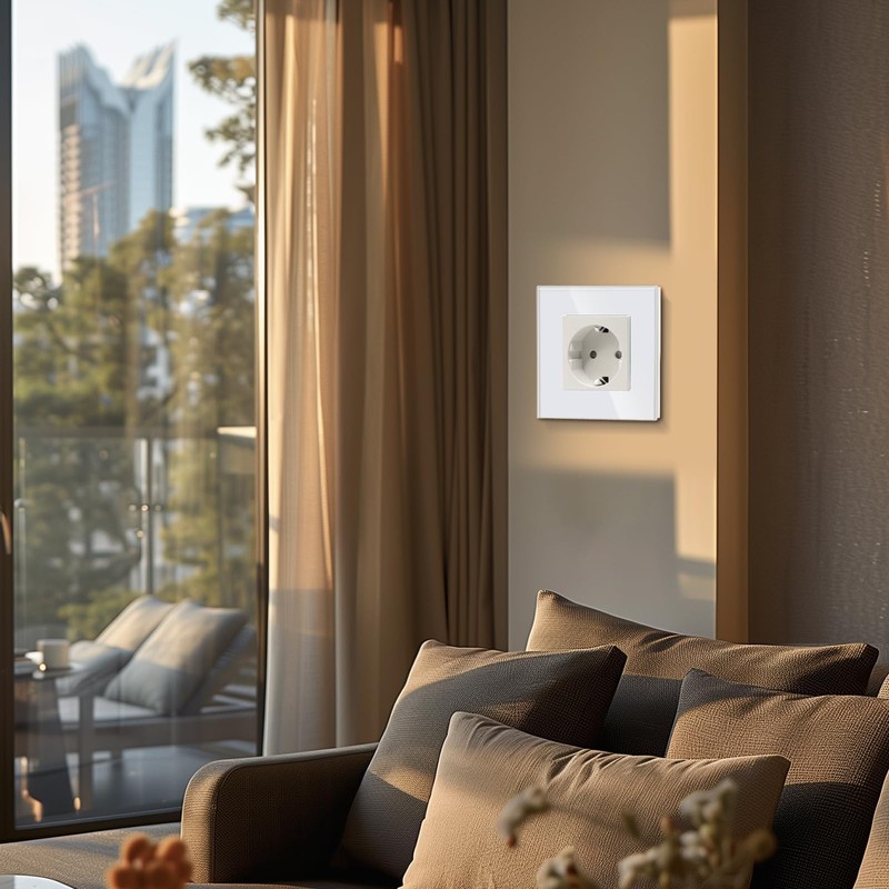 BSEED Glass Schuko Socket, 3-Way Crystal Glass Panel Socket, 3-Way